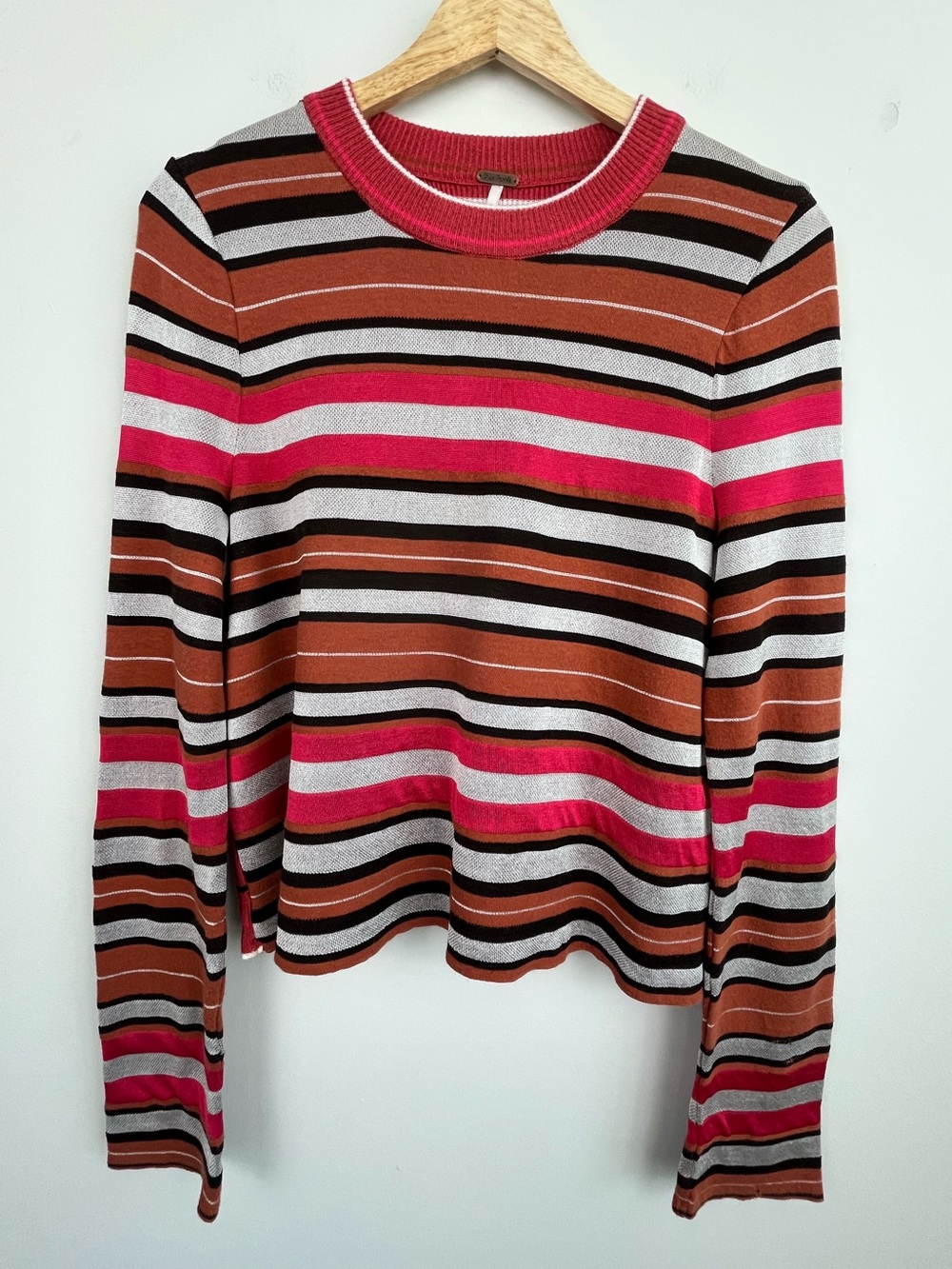 Free People pink & burnt orange New Age Crewneck sweater, large.